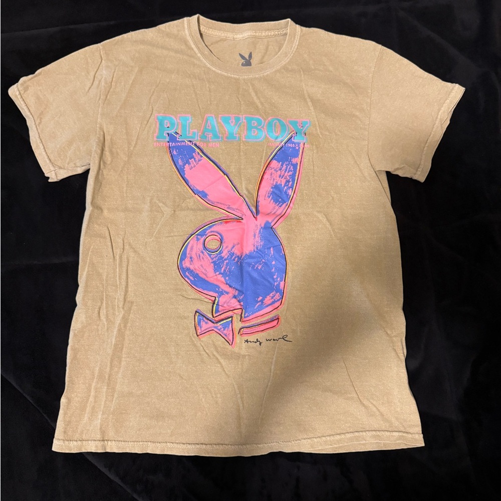 PLAYBOY Kids Tan Tee with Pink and Blue Design